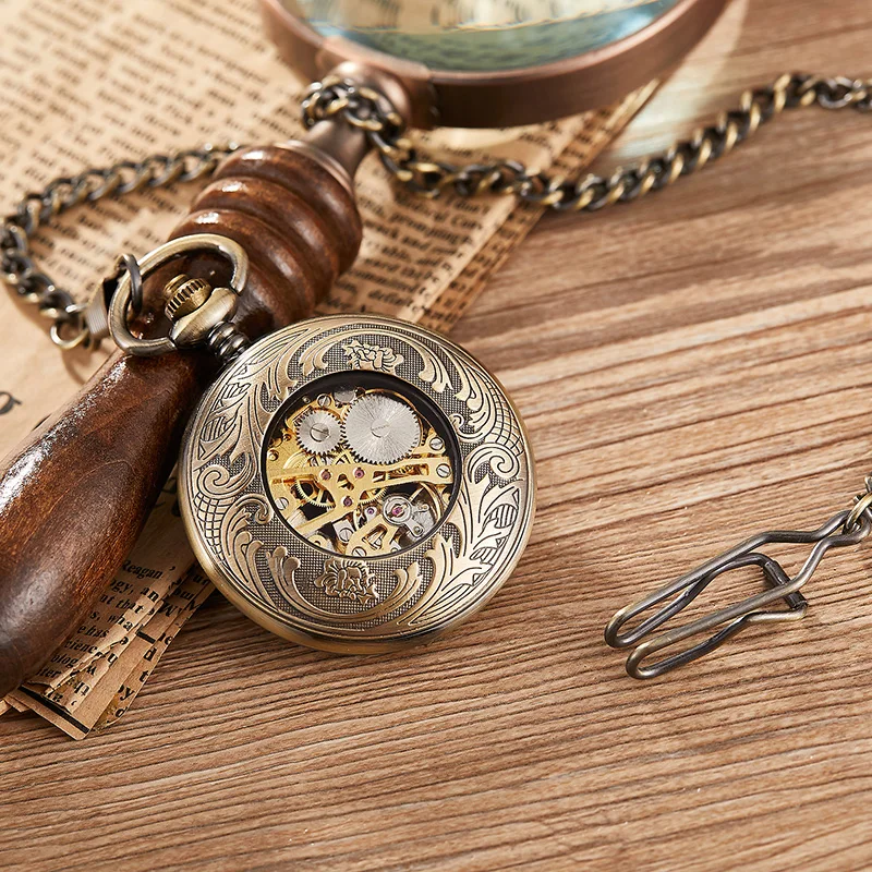 Retro Skeleton Mechanical Pocket Watch Mens Fob Chain Golden Automatic Self-winding Women Men Watch Gift Clock Reloj de bolsillo