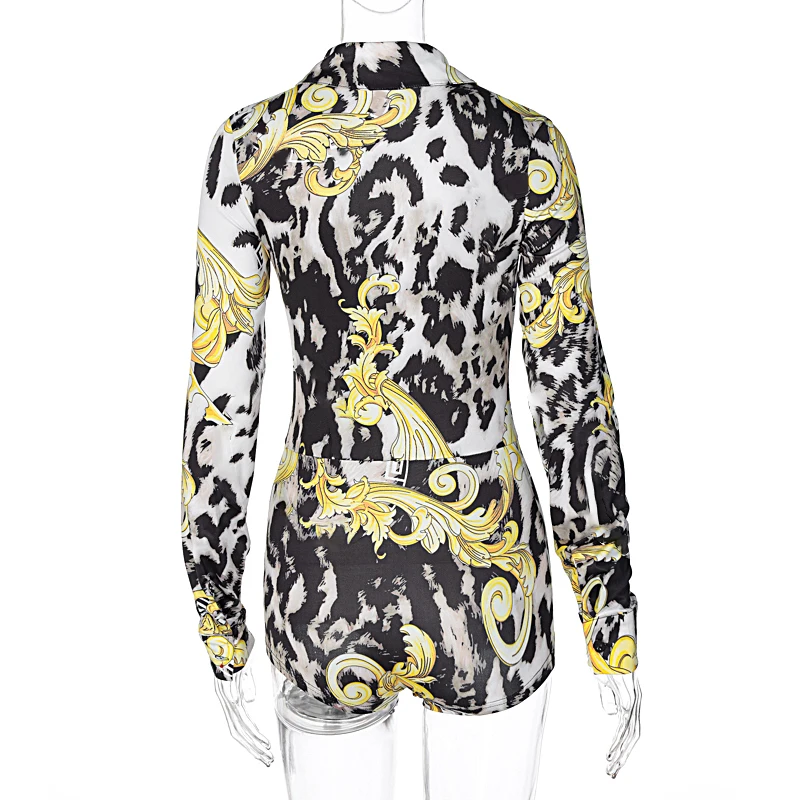 

Leopard Print Women Playsuit Long Sleeve V Neck Button Sexy Stretch Streetwear Lady 2020 Autumn Winter Club One Piece Bodysuits