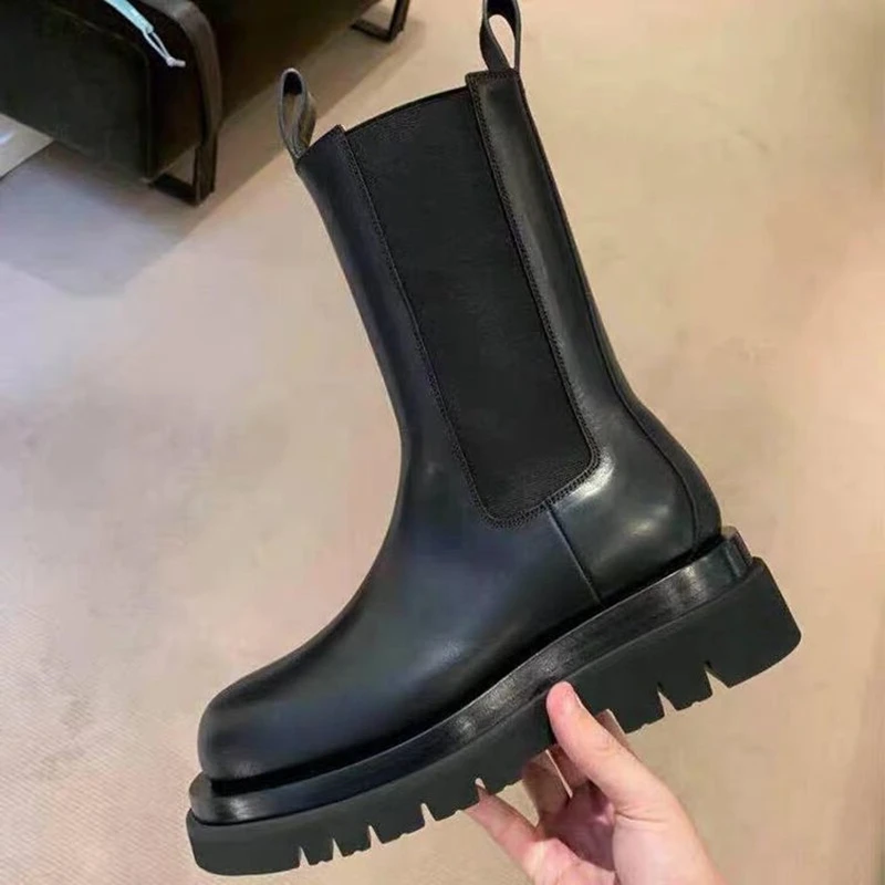 Black Leather Boots for Women Platform shoes Snow Boots Women Leather Platform Winter Boots Waterproof Women autumn Shoes New