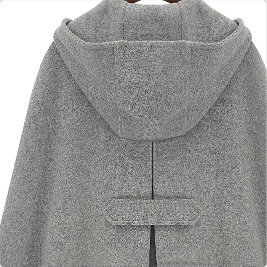

2019 Autumn Spring Gossip Girl Grey Black Hooded Cape Coat Women Cloak Casacos Femininos manteau femme
