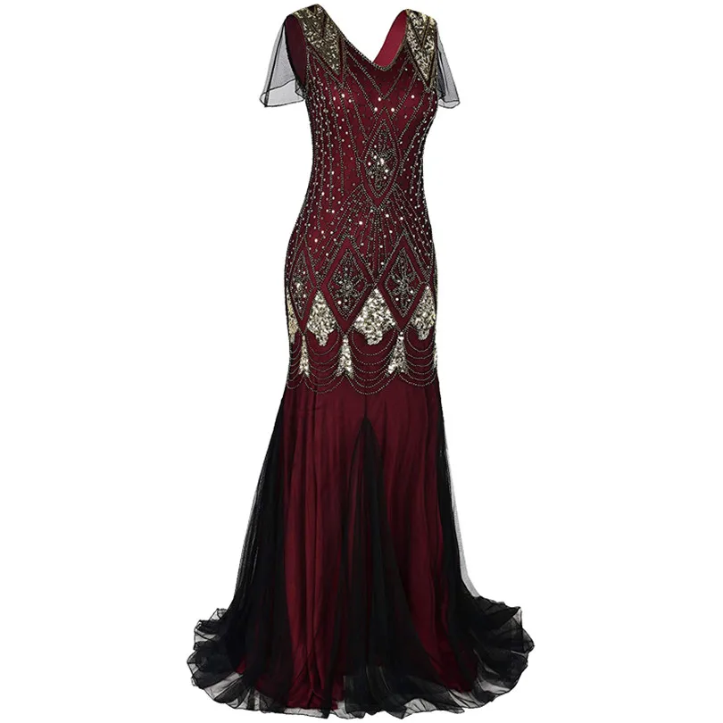 Женское платье в стиле Грейт Гэтсби длинное винтажное вечернее макси с коротким