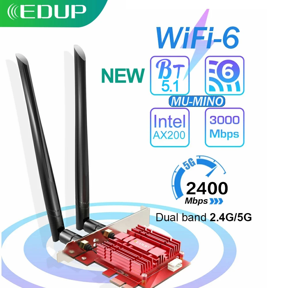 EDUP Wifi 6 сетевая карта двухдиапазонный PCI-E беспроводной адаптер 2400 Мбит/с + 574 AX200NGW 2