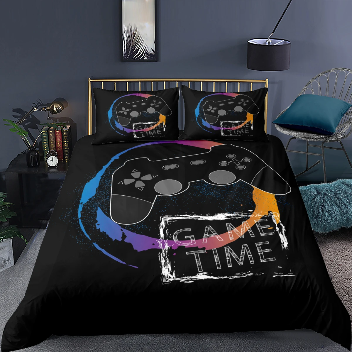 

Black Bedding Set 3D Gamepad Printed Quilt Cover Child Adult Duvet Cover Pillowcase Bedroom Single Twin Double Queen King2/3 pcs
