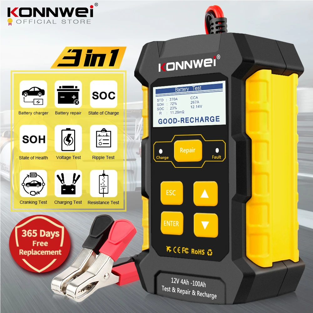 KONNWEI KW510 12V Car Battery Tester Full Automatic 5A Charger 3 in 1 Lead Acid Pulse Repair Tools Free Shipping | Автомобили и