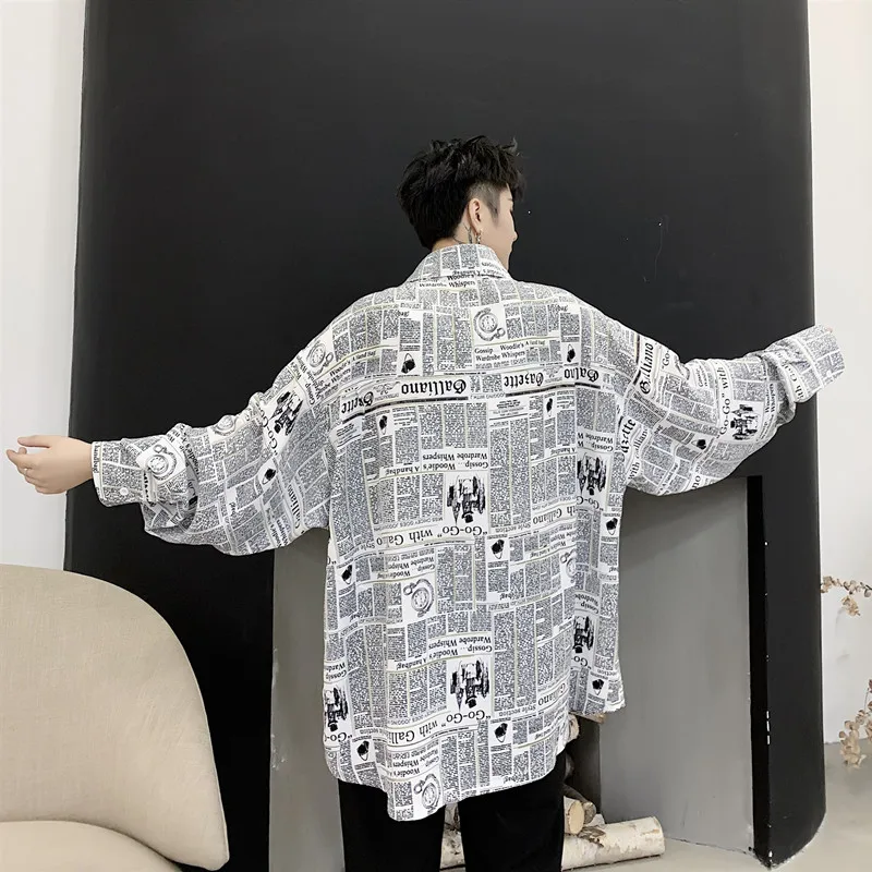 EWQ/Мужская и женская одежда винтажная универсальная рубашка с принтом газет