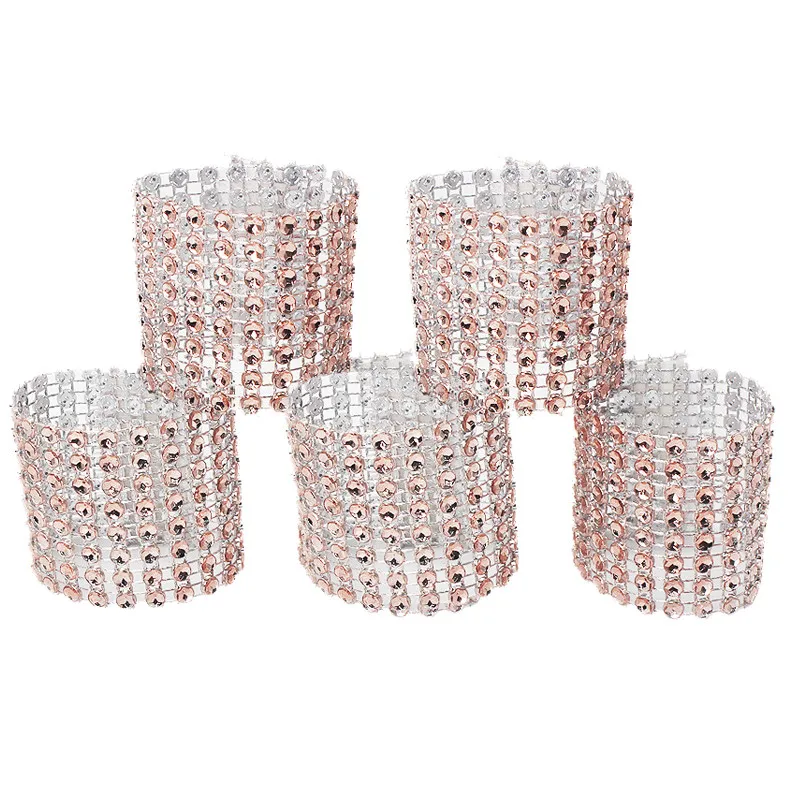 

10pcs Rose Gold Silver Napkin Ring Chairs Buckles Wedding Event Decoration Crafts Rhinestone Bows Holder Handmade Party Supplies