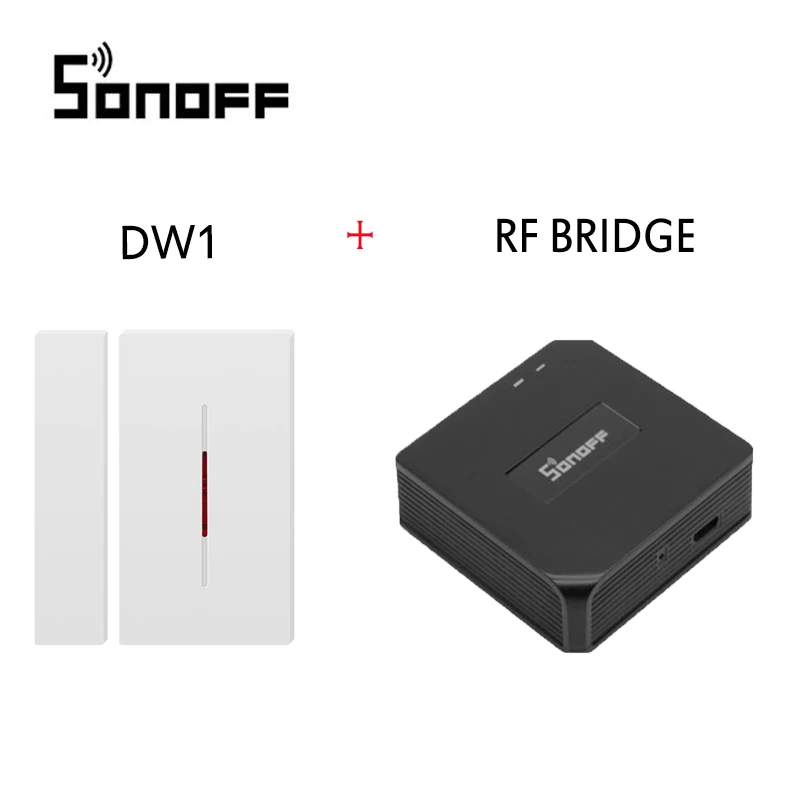 DW1 with RF Bridge Sonoff RF Bridge 433 МГц Wifi преобразователь сигнала PIR 2 Датчик/DW1 дверной и оконный датчик сигнализации совместим с Alexa Google Home - Комплект: DW1 with RF Bridge