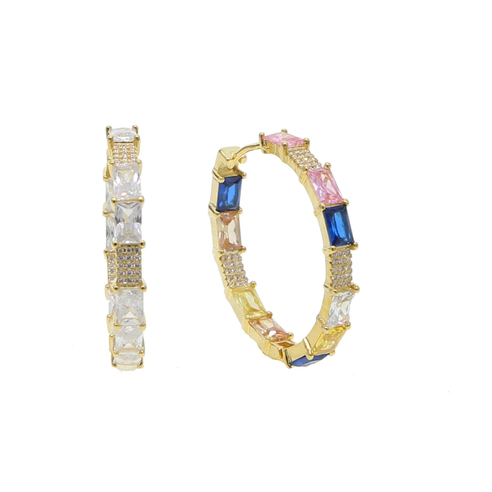geometric square baguette cz pastel colorful huggie hoop earring stunning trendy women jewelry