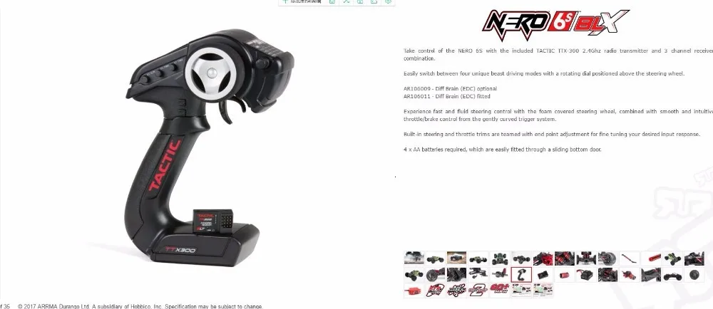 Arrma Nero 6s бесщеточный водонепроницаемый blx 1/8 RTR scale 150A ESC 4wd monster truck-без дифференциального замка версия
