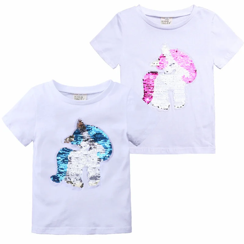 2020 футболки для девочек детская Волшебная Двусторонняя хлопковая Повседневная