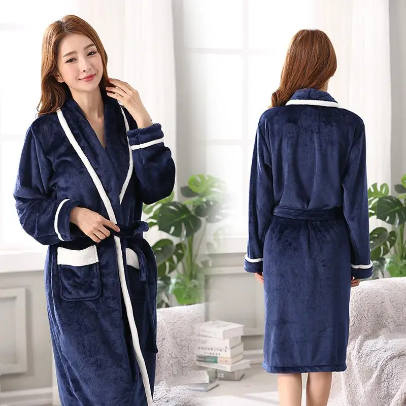 Couple Lounge Kimono Gown Coral Fleece Warm Robe Bathrobe Winter Casual Home Clothing Women Soft Flannel Nightgown Sleepwear - Цвет: Women B