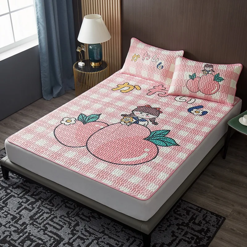 

2021 NEW Printed Latex Fiber Cool Mat Soft Fitted Sheet Set 2/3pc Elastic Band Folding Bed Summer Mattress Cover Flower Bedcloth