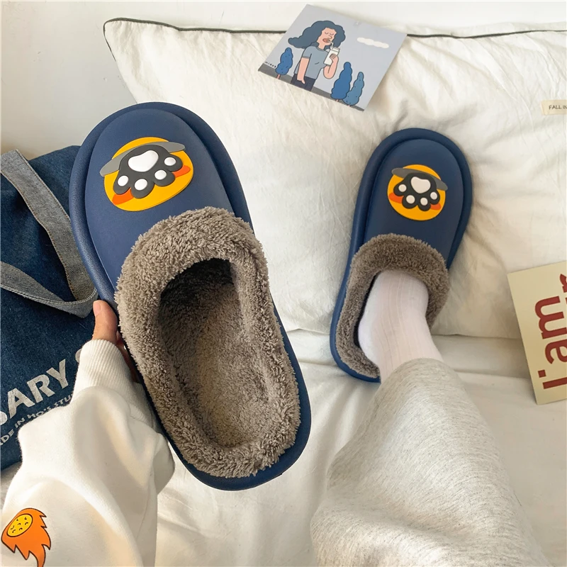 

Men Slippers Indoor EVA Winter Waterproof Cartoon Cat Paw Warm Home Fur Women Slipper Male Couple Platform Shoes Size 36-45
