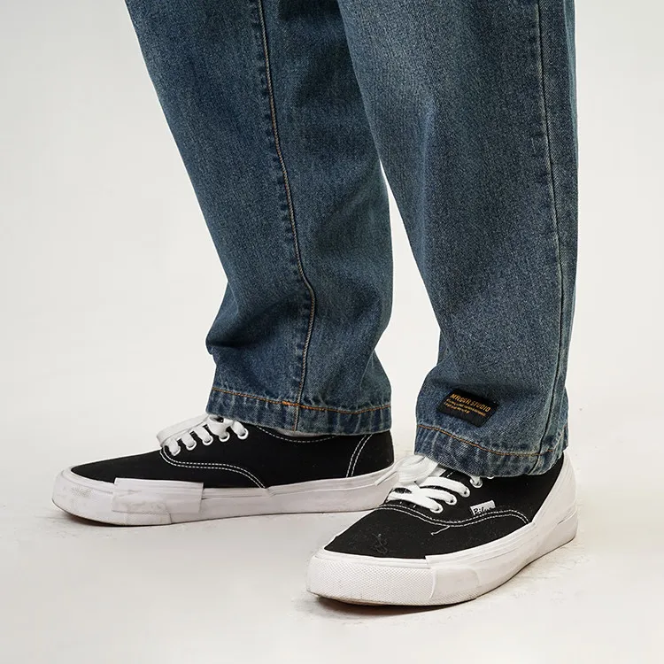 

Mens Patchwork Straight Jeans High Quality Designer Denim Pants Wide Leg Trousers Casual Japan Style Streetwear Jeans for Men