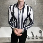 Корейская приталенная рубашка с цветочным принтом, индивидуальная полосатая рубашка с принтом, Мужская модная Осенняя Повседневная рубашка с длинным рукавом для ночного клуба
