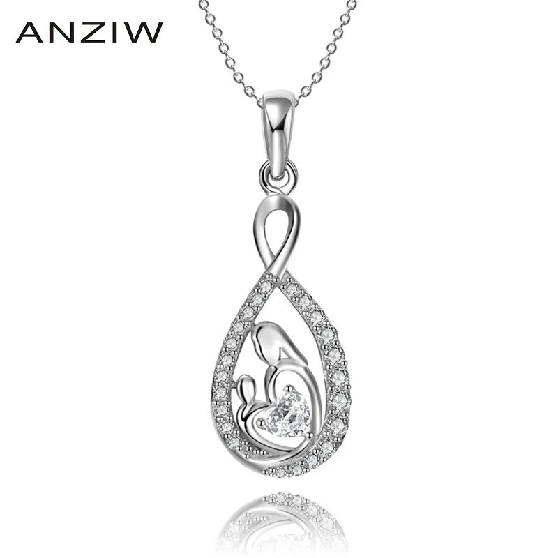 ANZIW 925 стерлингового серебра кулон ожерелье для женщин капли воды мамы и ребенка