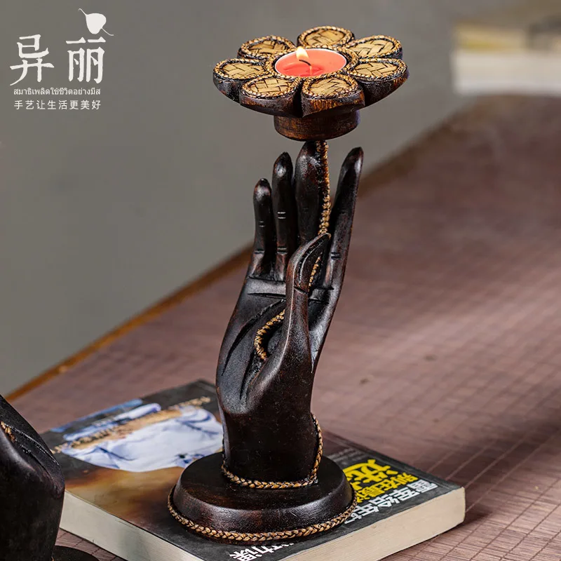 

Деревянный подсвечник с цветком лотоса, декор для стола, дзен, садовый подсвечник, подсвечник, канделябр, украшение для гостиной BI50CH