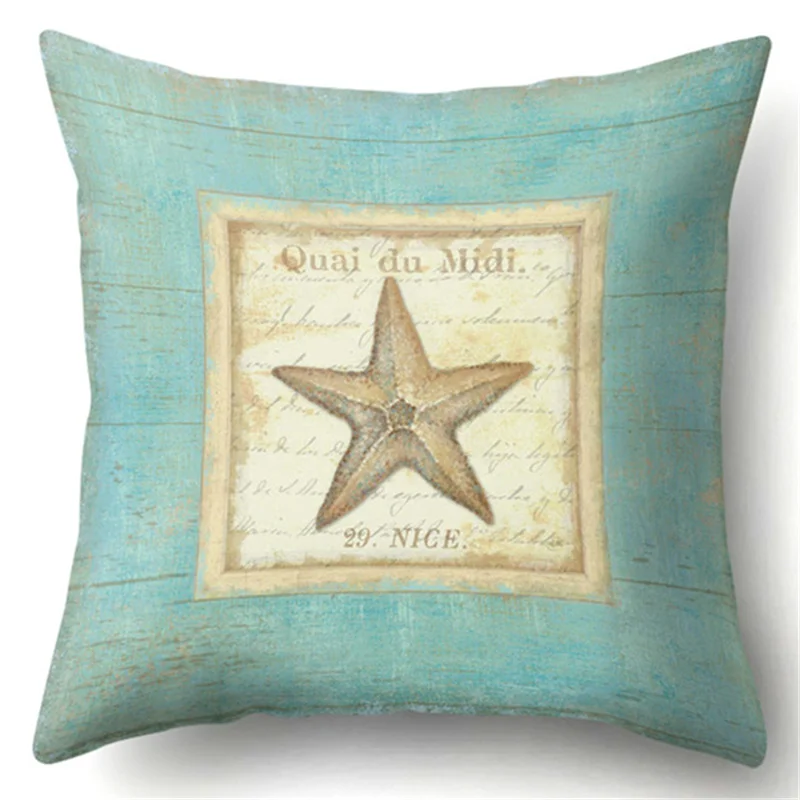 Чехол на подушку 45*45 см с принтом морской коралловой/морской звезды хлопковая