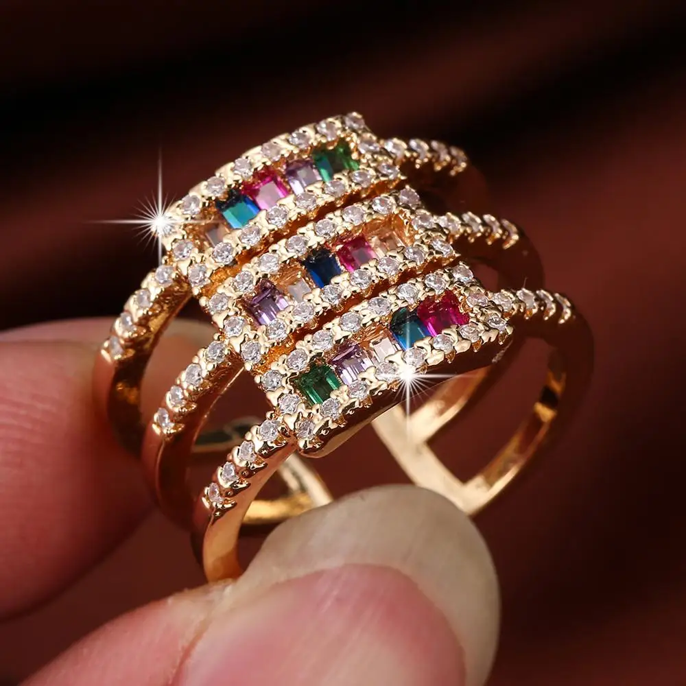 Lingmei оптовая продажа Новая мода Белый Красный Синий Циркон желтое золото цвет