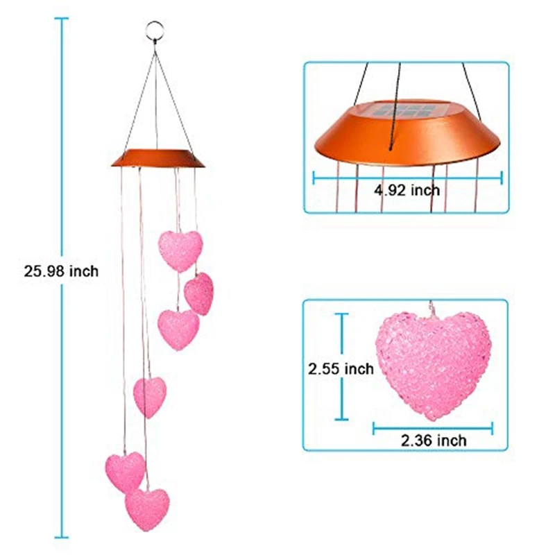 

Loving Heart Solar Wind Chimes Outdoor Hanging,Led Lights Changing Color for Home Party Living Room Garden Decoration