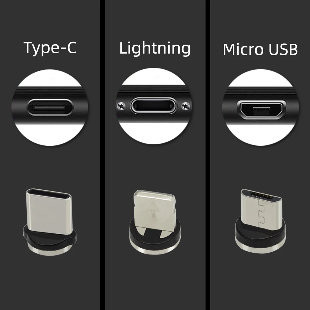 CHAURE 1 м usb кабель для зарядки с магнитным креплением течет светильник для быстрой зарядки на борту самолета type c micro usb 8-pin Магнитный кабель для Xiaomi huawei Зарядное устройство