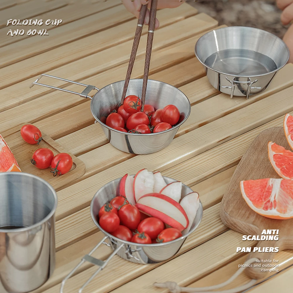 

Foldable Portable Cups Outdoor Camping Travel Stainless Steel Picnic Barbecue Coffee Tea Beer Handle Mug Kitchen Tableware