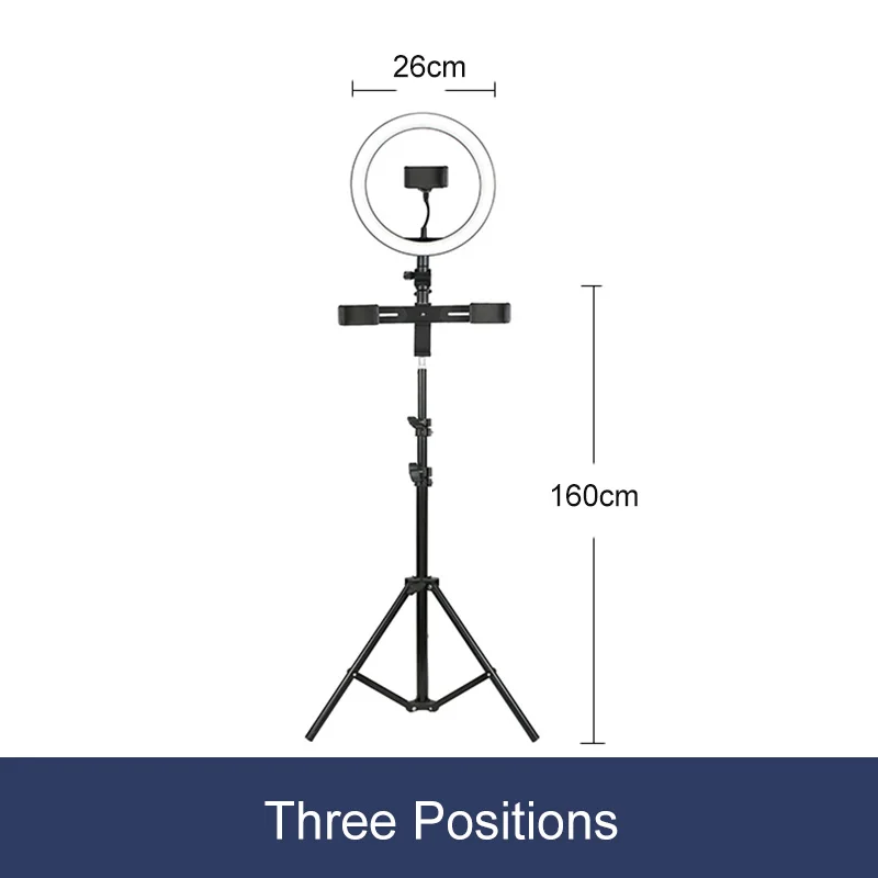 26cm(three holder) Фотография с регулируемой яркостью светодиодный селфи кольцо свет 10 уровней затемнения света с треножный Штатив для телефона USB для макияжа видео для студий с живым звуком - Цвет: 26cm(three holder)