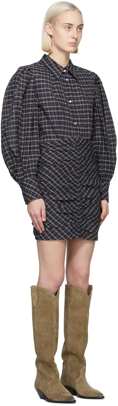 

Women's Mini Dress Plaid Lapel Lantern Lantern Sleeve High Waist Women's Short Robe with Buttons Ol Office Clothes Wear New