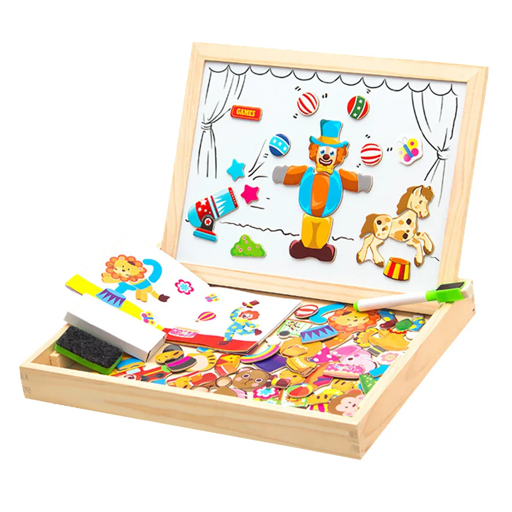 Learning Sketchpad Wooden Jigsaw Drawing Toy Set Magnetic Board Kids Educational Children Double Face Easel Gift Games Writing | Игрушки и