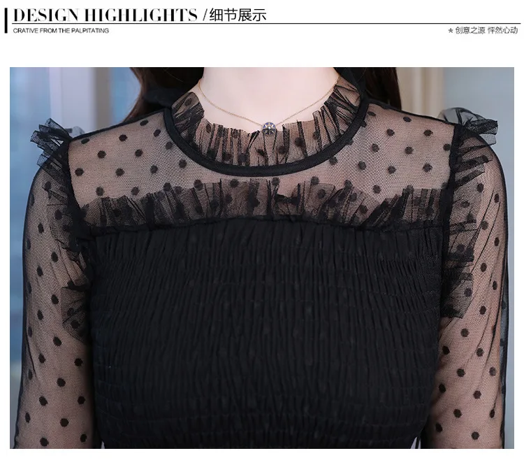 

Photo The new spring/summer 2021 black mid-length sexy perspective mesh lace layer cake dress girl