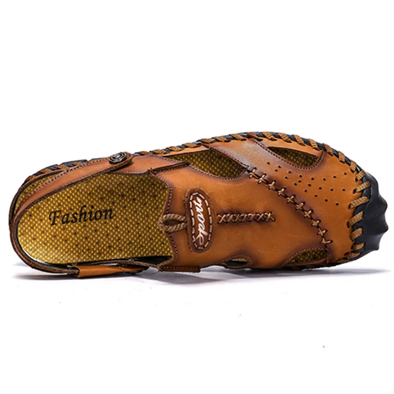 Мужские мягкие сандалии из бычьей кожи удобные пляжные шлепанцы в римском стиле