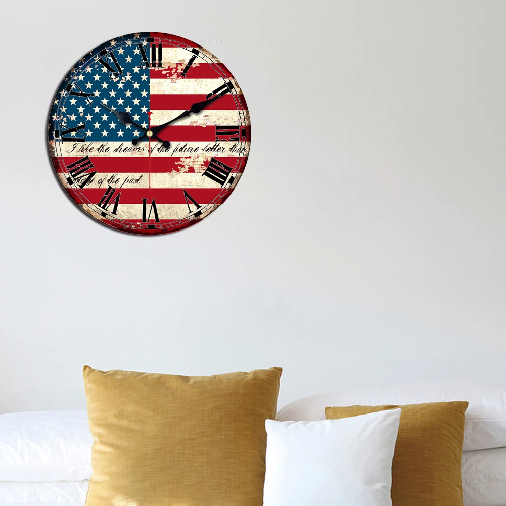 Настенные часы с американским флагом круглые винтажные патриотические