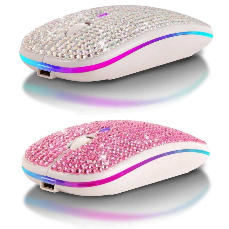 

Rhinestone Crystal Wireless Dual Mode 2in1 Blue-tooth 5.0 + 2.4Ghz 1600DPI LED Mouse Optical for Notebook PC Laptop Computer