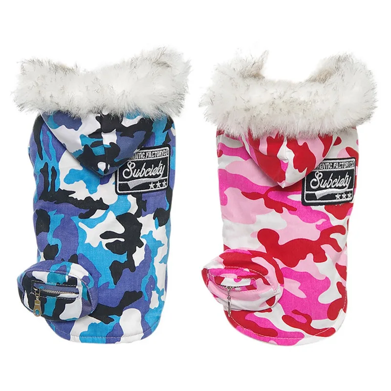 Теплая одежда для собак камуфляжная меховая водонепроницаемая куртка с