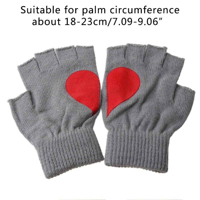 

Womens Winter Fingerless Gloves Red Half Heart Irregular Patchwork Warm Mittens 85WB