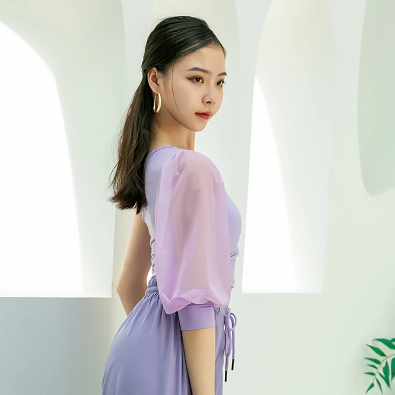 

Puff Sleeve Latin Tops Women One-Shoulder Summer Latin Dance Shirts Samba Rumba Ballroom Dancing Performance Clothes Wear BL6122