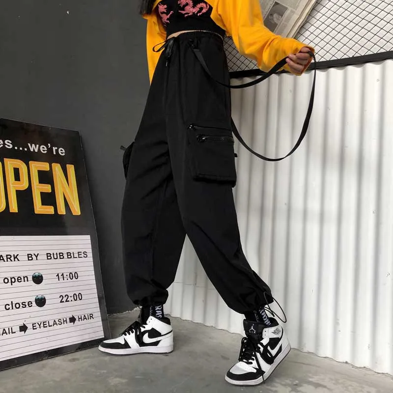 Женские брюки в стиле хип хоп женские карго с лентами для женщин весенние