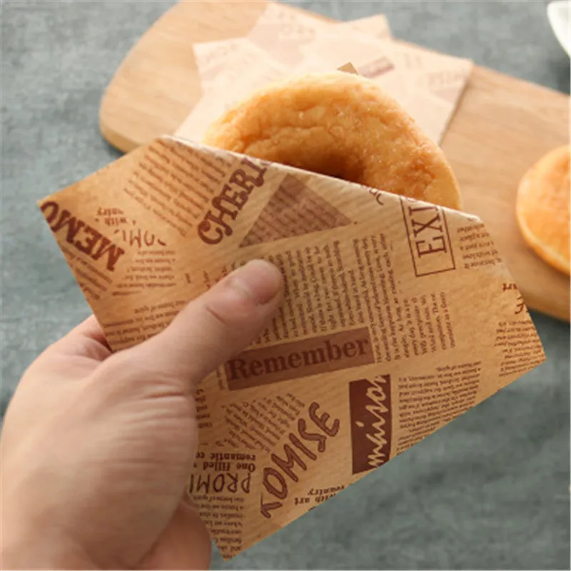 

50Pc Baking Package Donut Bakery Food Packing Kraft Bag Oilproof Fries Bread Sandwich Paper Bag Wedding Party Sweet Wrapping Bag