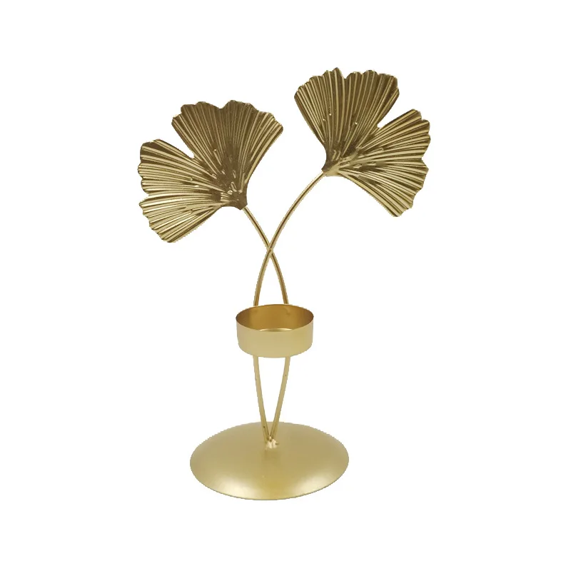 

New Year Home Decoration Candle Holder Ornament Decoration Nordic Golden Leaf Wrought Iron Detachable Hollow Centerpieces