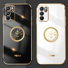 Plating Ring Holder Case For Reno 6 pro Reno 5 Pro Reno 4Z 5G 4 Pro Soft Silicone Phone Cover For OPPO Find X3 Pro X3 Neo Lite