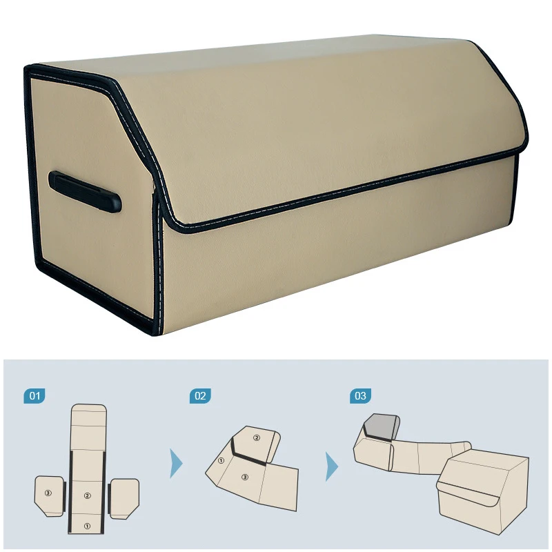 Скидка Однотонная коробка для хранения в багажник автомобиля, водонепроницаемый автомобильный Органайзер из искусственной кожи, складная коробк...