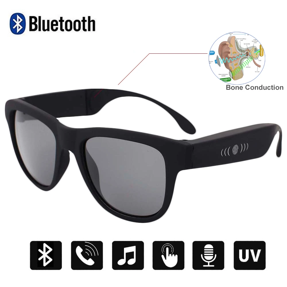 Black Gray Conway умные солнцезащитные очки Bluetooth динамик гарнитура костная проводимость музыкальные очки сенсорное управление голосовые звонки очки для вождения - Цвет линз: Black Gray