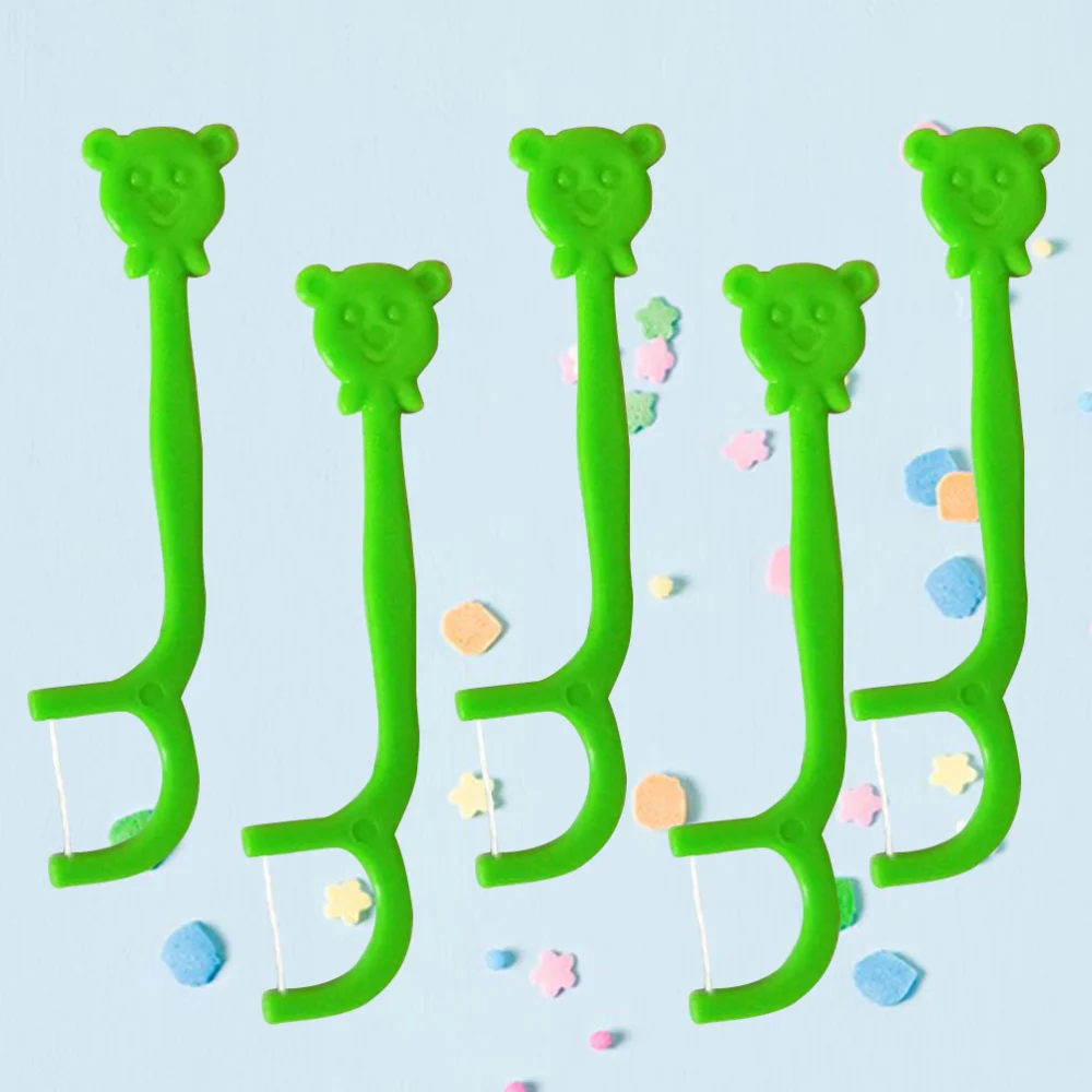 

100PCS Portable Handle Floss Pick Cartoon Floss Stick Teeth Care Cleaner for Kids Children (Green)