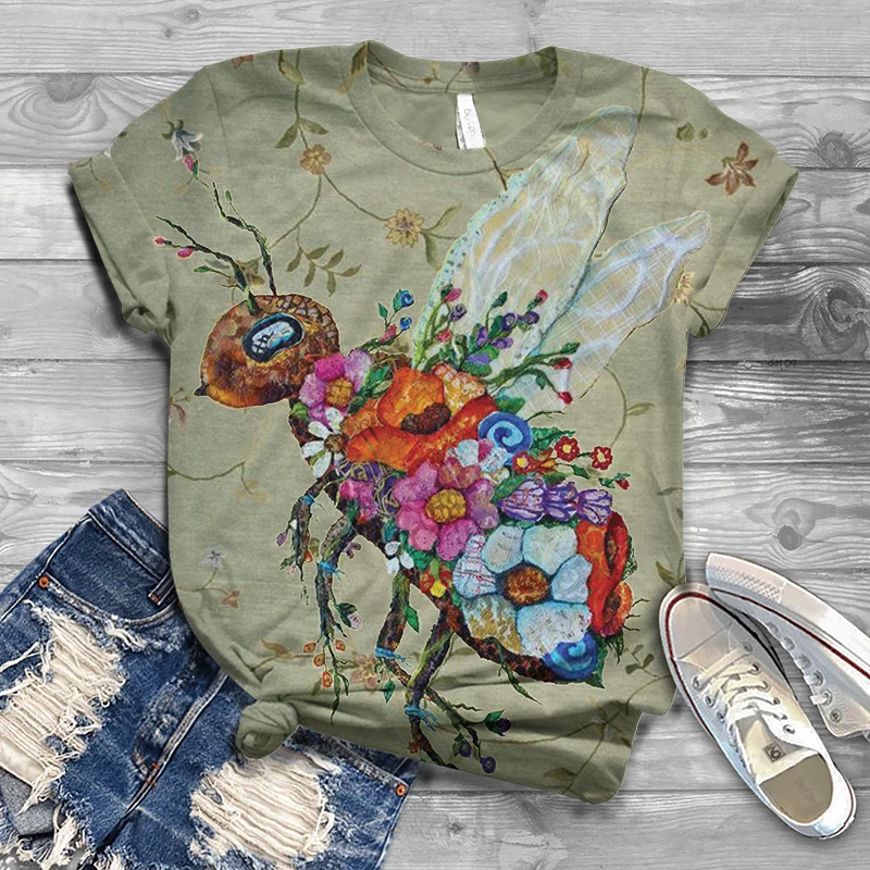 

2021 Animal Niu Niu Rose Harajuku Ladies T-shirt Fashion and Comfortable Large Size Ladies 3D Printing Short Sleeve O-Neck Top