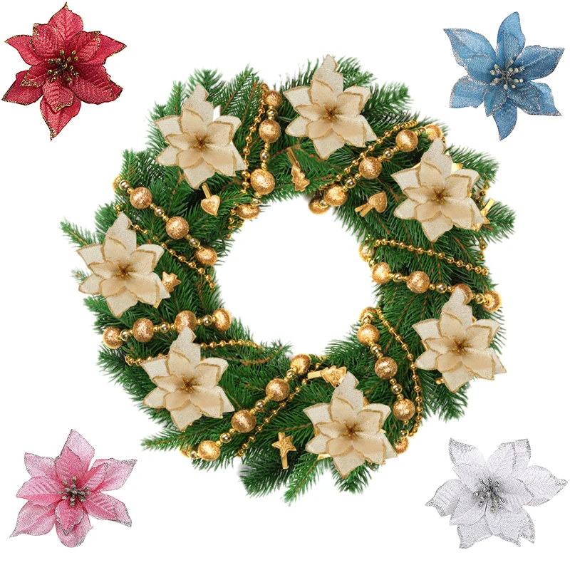 5 шт. рождественские украшения 13 см искусственные цветы блестки Poinsettia поддельные