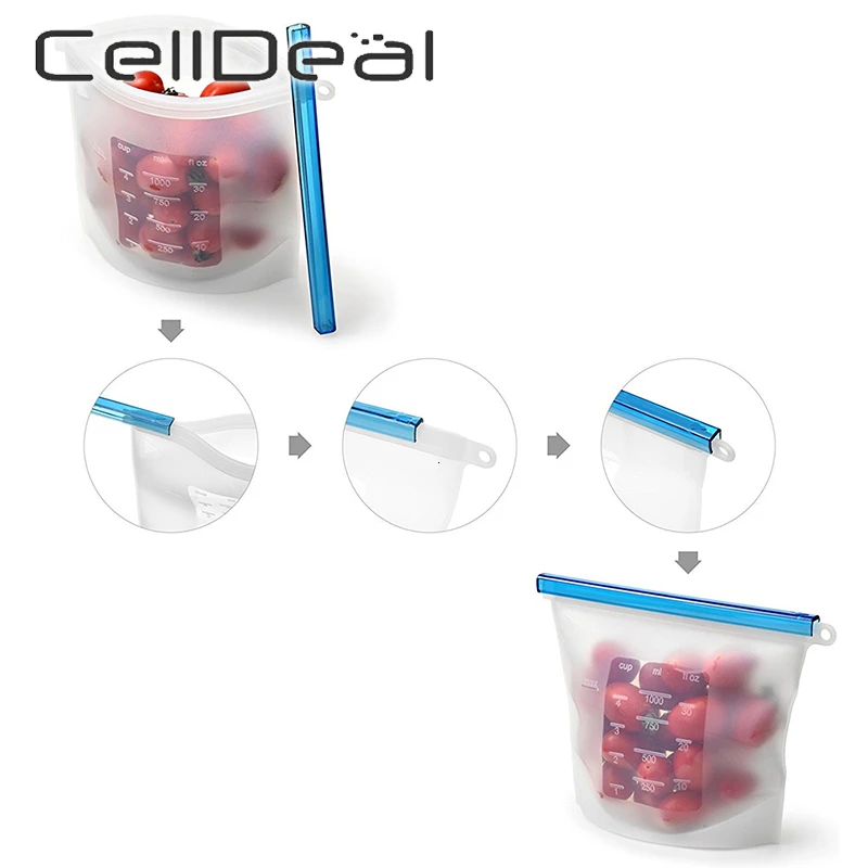 

4Pcs 1000/1500Ml Silicone Food Bag Reusable Silicone Food Bag Ziplock Bag Leakproof for Freezer Preservation Multiple Purposes
