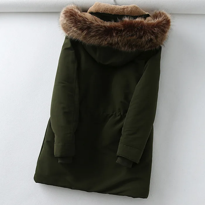 Winter 2020 Big Fur Collar Cotton Down Parka For Women Long Army Green Black Down Jacket Slim Plus Size Warm Coat Female
