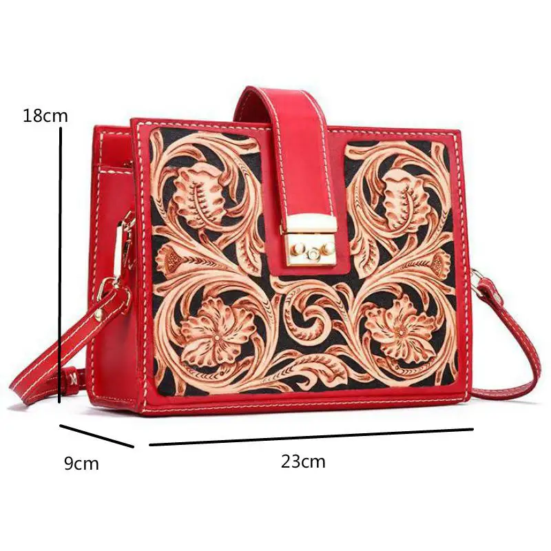 

Chinese Style Retro Genuine Leather Luxury Handbags Women Bags Designer New Handmade Carving Messenger Bag