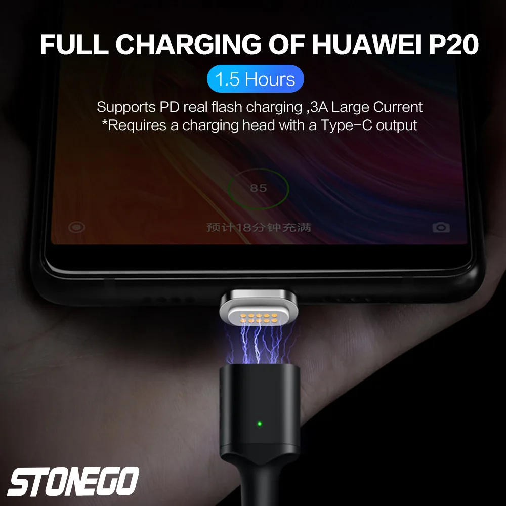 Магнитный кабель STONEGO type C к USB C для нового MacBook Pro huawei Matebook 86W PD быстрое магнитное зарядное устройство USB-C быстрое заряднеое устройство