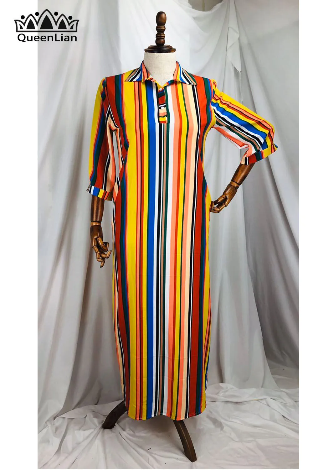 African Chiffon Loose Long Dashiki Traditional Party Dress with a Stylish Shirt Collar for Women image 3